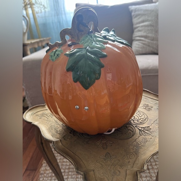 Ceramic Pumpkin Jack O Lantern Hand Painted Halloween Decor - Picture 2 of 3